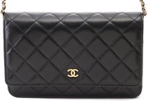 CHANEL　 シャネル 　マトラッセ　チェーンウォレット　ブラック　ラムスキン【472】HG