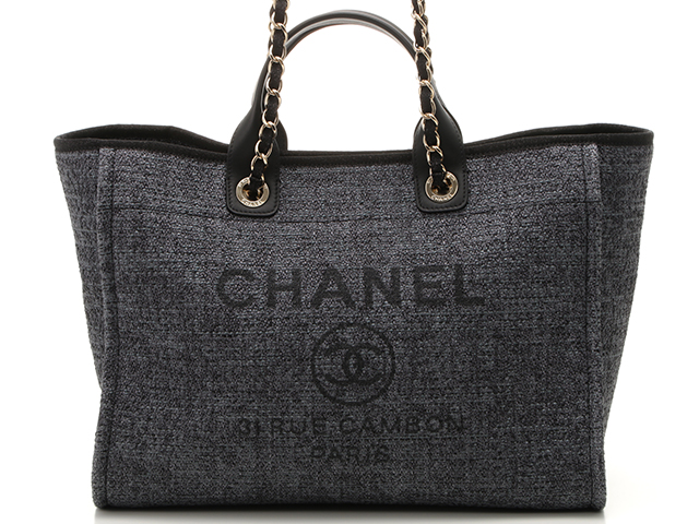 チェーンショルダーバッグCHANEL シャネル ドーヴィル トートバッグ グレーｘブラック