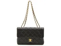 CHANEL シャネルマトラッセ Wチェーンショルダー ブラック ラムスキン ...