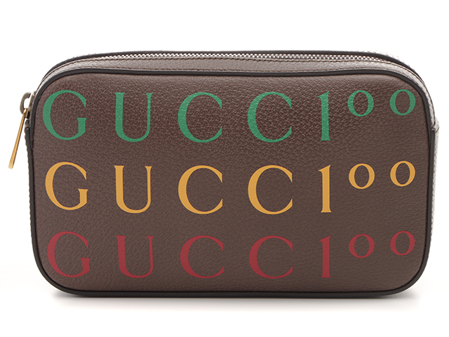 GUCCI グッチ １００周年記念ベルトバッグ ブラウン/マルチ レザー