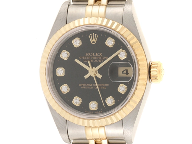 ROLEX ロレックス レディース時計 デイトジャスト 10Pダイヤモンド 自動巻き 黒文字盤 YG/SS 79173G【434】  の購入なら「質」の大黒屋（公式）