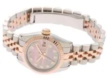 ROLEX ロレックス デイトジャスト 179171NG 10Pダイヤ ブラックシェル文字盤 ピンクゴールド×ステンレススチール レディース 自動巻き OH/研磨済み （2148103552373）【200】