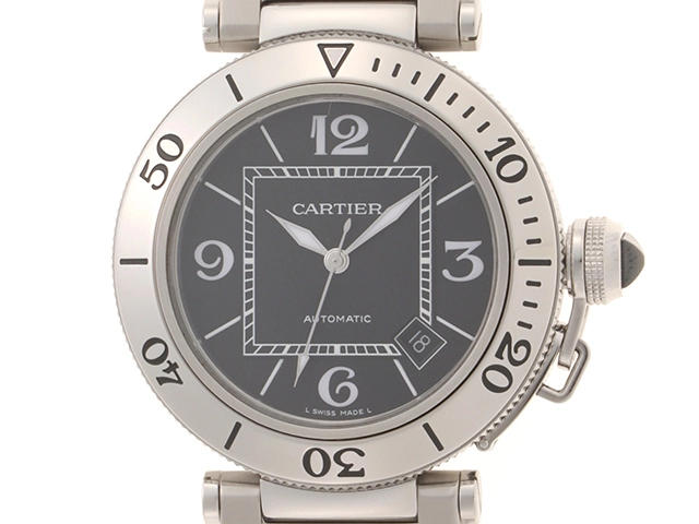 Cartier カルティエ　パシャシータイマー　SS　ブラック文字盤　メンズ腕時計【433】