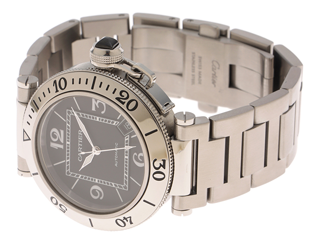 Cartier カルティエ　パシャシータイマー　SS　ブラック文字盤　メンズ腕時計【433】