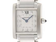Cartier カルティエ レディース時計 タンクフランセーズSM クオーツ ステンレス シルバー文字盤 11Pダイヤモンド WE110006【434】