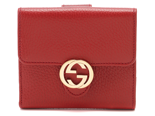 GUCCI グッチ インターロッキング GWホック財布 レッド カーフ 615525