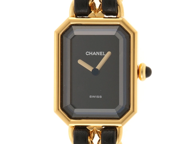 CHANEL　シャネル　プルミエール　Mサイズ　腕時計　H0001　ゴールドメッキ / レザー　クォーツ　ブラック文字盤　レディース　2148103561627　【205】