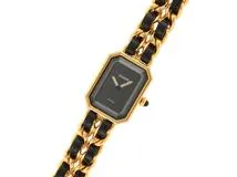 CHANEL　シャネル　プルミエール　Mサイズ　腕時計　H0001　ゴールドメッキ / レザー　クォーツ　ブラック文字盤　レディース　2148103561627　【205】