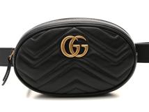 GUCCI　グッチ　 ｇｇマーモントベルトバッグ　ブラック　レザー【432】　2148103562938