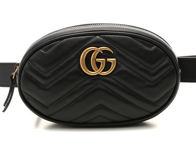 GUCCI グッチ ggマーモントベルトバッグ ブラック レザー【432 