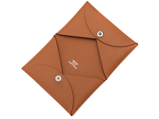 HERMES エルメス カルヴィ カードケース ブラウン シルバー金具 B刻印  
