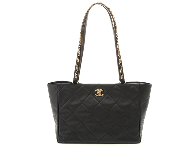 CHANEL　シャネル　マトラッセトートバッグ　ブラック/GP　レザー【460】2148103564338