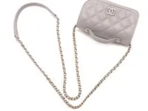 CHANEL シャネル マトラッセ ショルダーバッグ ミニチェーンウォレット キャビアスキン グレー ゴールド金具【434】