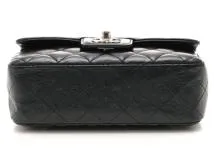 CHANEL シャネル マトラッセ チェーンショルダー ショルダーバッグ ミニマトラッセ エイジドカーフ メタリックブラック シルバ－金具【434】