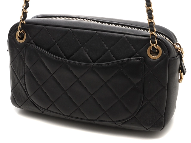 CHANEL　シャネル　マトラッセ　チェーンショルダー　ブラック／ＧＰ／ＳＶ　レザー／フェイクパール【471】Ｙ