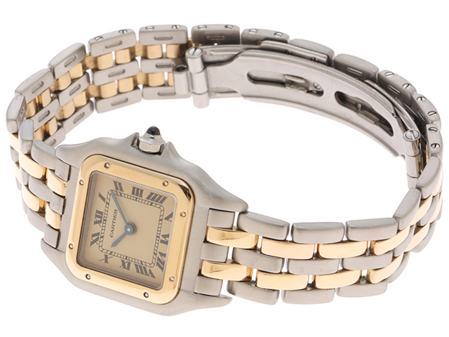 牛革ブラック、
蝶型押しブラックの大容量シザーケース CARTIER/カルティエ】 166921 パンテールSM 1ロウ △文字盤ヤケ