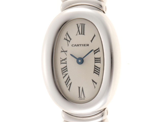 電池交換済 Cartier カルティエ ミニベニュワール W15189L2 2重ダイヤベゼル 白 ホワイト アイボリー K18WG ホワイトゴールド 金無垢 アフターダイヤモンド レディース クォーツ【6ヶ月保証】【腕時計】