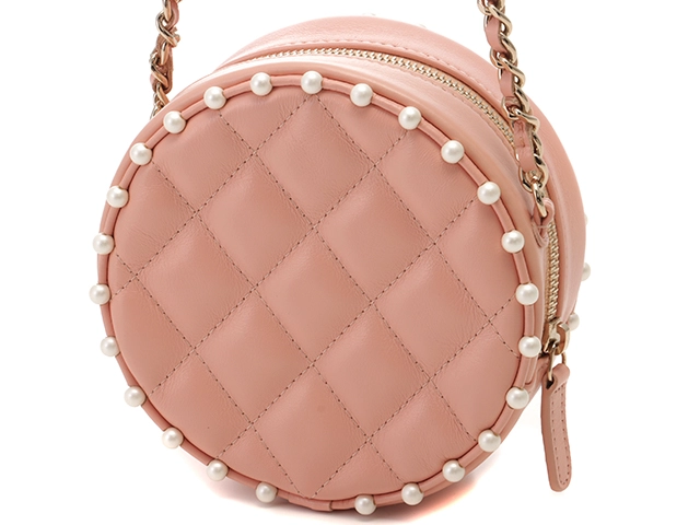 CHANEL シャネル マトラッセ ショルダーバッグ ラウンド チェーンショルダー ピンク ベージュ レザー フェイクパール 2148103577703【200】