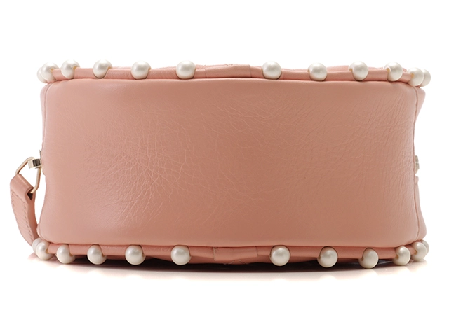 CHANEL シャネル マトラッセ ショルダーバッグ ラウンド チェーンショルダー ピンク ベージュ レザー フェイクパール 2148103577703【200】