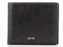 Dior ディオール 二つ折り財布 パンチング レザー ブラック シルバー金具【434】