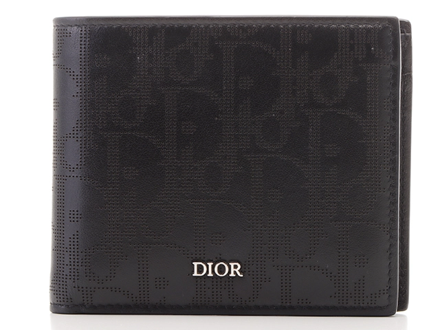 Dior ディオール 二つ折り財布 パンチング レザー ブラック シルバー