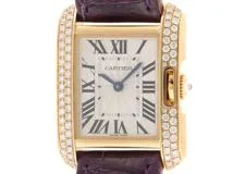 Cartier カルティエ 腕時計 タンクアングレーズ SM WT100014 K18イエローゴールド／クロコベルト／ダイヤモンドベゼル シルバー文字盤 クォーツ 2013年11月正規品【472】SJ