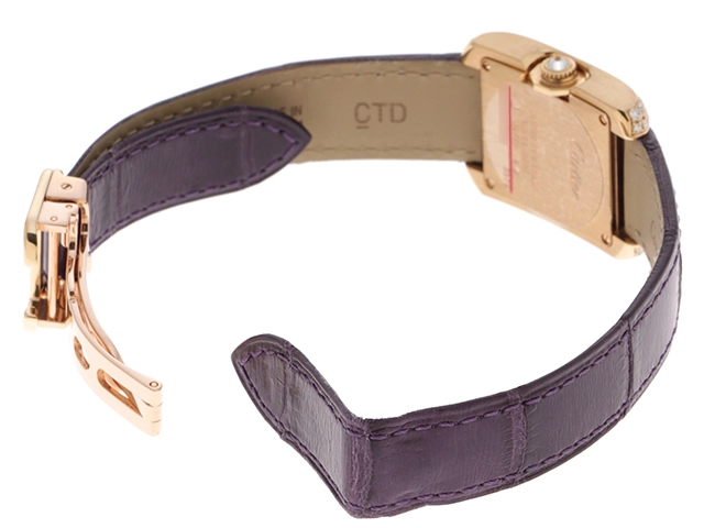 2013年11月正規品 Cartier カルティエ 腕時計 タンクアングレーズ SM WT100014 K18イエローゴールド/クロコベルト/ダイヤモンドベゼル シルバー文字盤 クォーツ【472】SJ