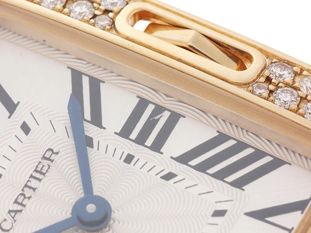 2013年11月正規品 Cartier カルティエ 腕時計 タンクアングレーズ SM WT100014 K18イエローゴールド/クロコベルト/ダイヤモンドベゼル シルバー文字盤 クォーツ【472】SJ
