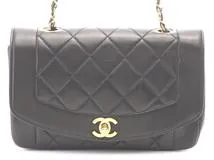 CHANEL シャネル マトラッセ ダイアナフラップ チェーンショルダー ブラック ラムスキン【432】2148103586101