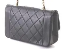 CHANEL シャネル マトラッセ ダイアナフラップ チェーンショルダー ブラック ラムスキン【432】2148103586101