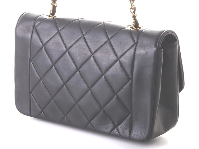 CHANEL シャネル マトラッセ ダイアナフラップ チェーンショルダー ブラック ラムスキン【432】2148103586101