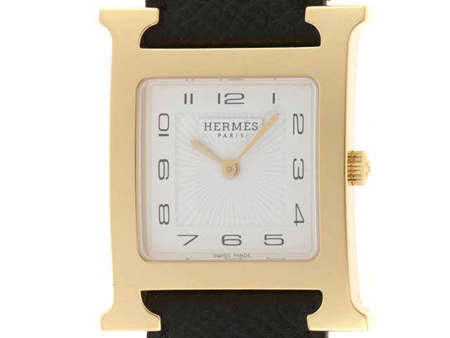 HERMES エルメス Ｈウォッチ GP/レザー メンズ クオーツ HH1.501e 