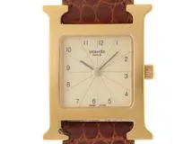 HERMES エルメス Hウォッチ HH1.201 GP/レザー 女性用クオーツ