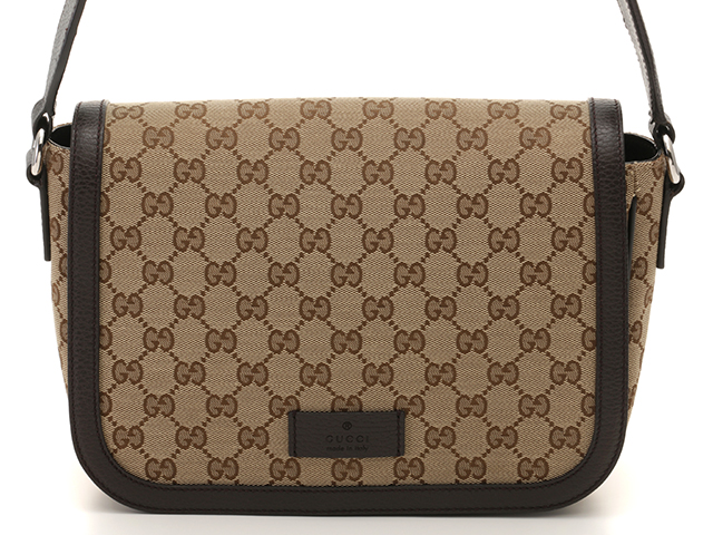 グッチ GUCCI GGキャンバス ショルダーバッグ 斜め掛け レザー カーキベージュ ダークブラウン シルバー金具  449172【460】2148103593093 の購入なら「質」の大黒屋（公式）