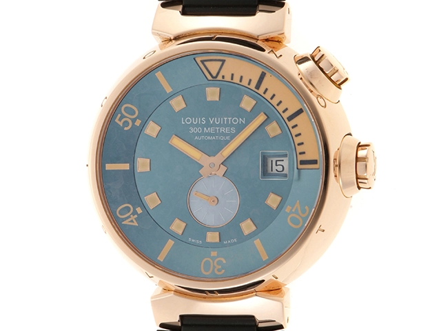 LOUIS VUITTON ルイ・ヴィトン 腕時計 タンブールダイバー Q103E K18ピンクゴールド／ラバー ブルー文字盤 自動巻き  2010年海外【472】SJ の購入なら「質」の大黒屋（公式）