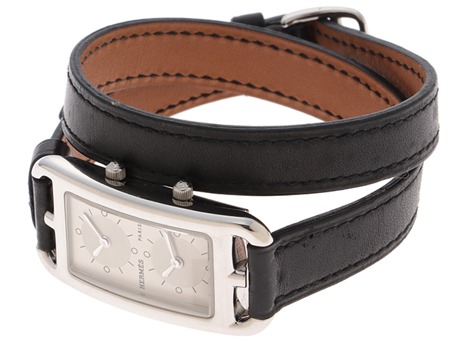 HERMES エルメス ケープコッド ドゥゾーン SS/革 シルバー文字盤