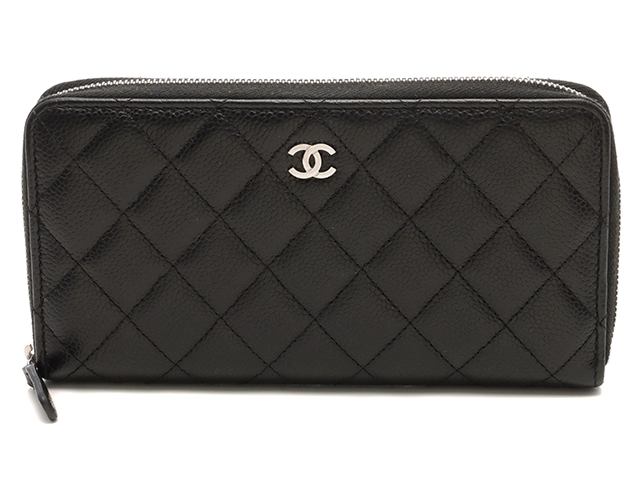 8ヶ所ポケットCHANEL マトラッセ キャビアスキン ラウンドファスナー 長財布