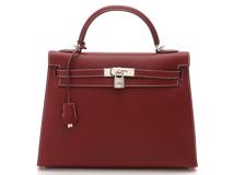 HERMES  エルメス　2WAY ショルダーバッグ　ケリー32　シャモニー　ルージュアッシュ・SV金具　□E刻印　2001年頃製造【472】HA