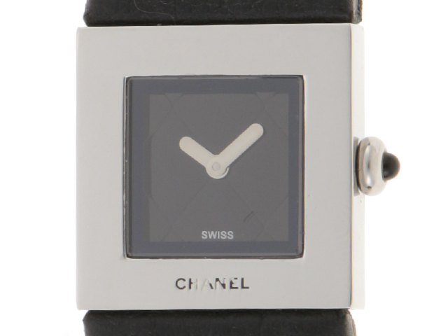 CHANEL シャネル レディース時計 マトラッセ SS レザー ブラック文字盤  