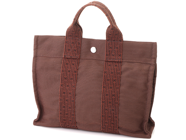 【美品】エルメス エールライン PM トートバッグ キャンバス シルバー金具 1円 □美品□ HERMES エルメス エールラインPM キャンバス シルバー