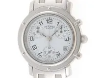 HERMES エルメス 腕時計 クリッパークロノ CL1.310 ホワイト文字盤 ステンレススチール クォーツ【472】SJ
