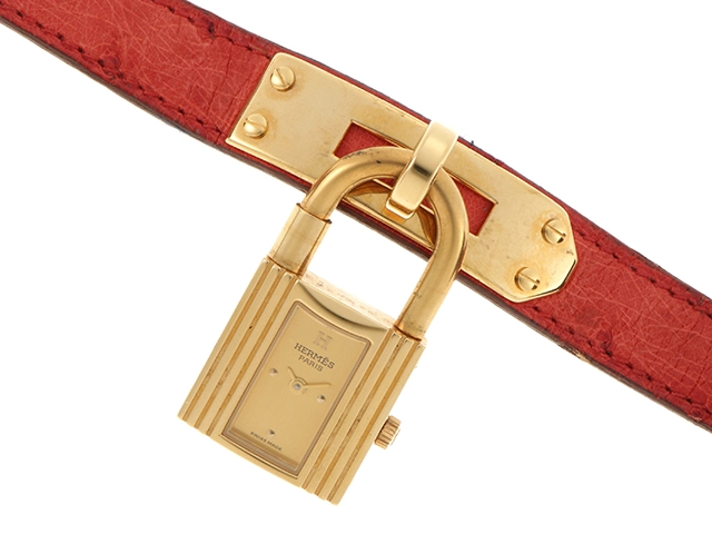 HERMES エルメス ケリーウォッチ KE1.201 ゴールドメッキ/カーフレザー ゴールド文字盤 レディース クオーツ(2148103625657)N【200】