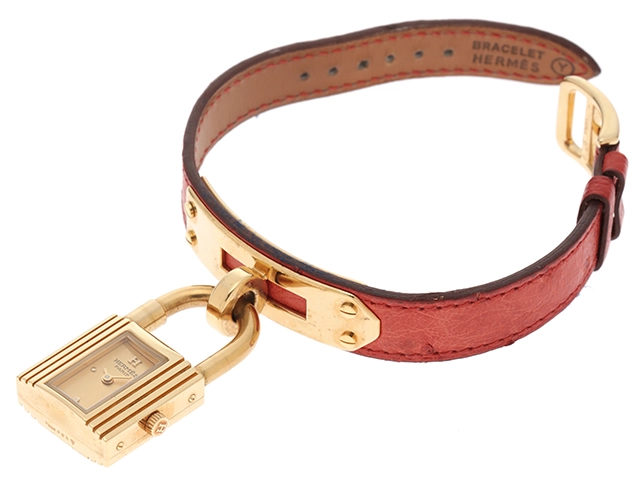 HERMES エルメス ケリーウォッチ KE1.201 ゴールドメッキ/カーフレザー ゴールド文字盤 レディース クオーツ(2148103625657)N【200】