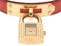 HERMES エルメス ケリーウォッチ KE1.201 ゴールドメッキ/カーフレザー ゴールド文字盤 レディース クオーツ（2148103625657）N【200】