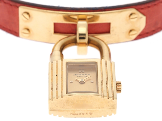 HERMES エルメス ケリーウォッチ KE1.201 ゴールドメッキ/カーフレザー ゴールド文字盤 レディース クオーツ(2148103625657)N【200】
