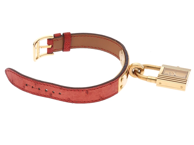 HERMES エルメス ケリーウォッチ KE1.201 ゴールドメッキ/カーフレザー ゴールド文字盤 レディース クオーツ(2148103625657)N【200】