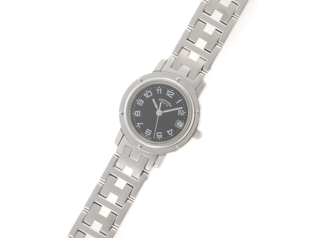 HERMES エルメス レディース時計 クリッパー クオーツ SS ステンレス ブラック文字盤 CL4.210【434】