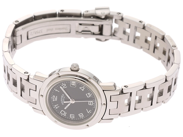 HERMES エルメス レディース時計 クリッパー クオーツ SS ステンレス ブラック文字盤 CL4.210【434】