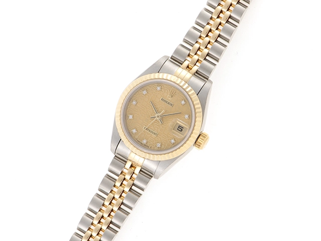 S番 ROLEX ロレックス レディース オートマチック デイトジャスト26 69173G シャンパンホリコン10PD文字盤 旧留 K18YG/SS【472】HK