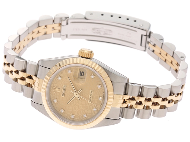 S番 ROLEX ロレックス レディース オートマチック デイトジャスト26 69173G シャンパンホリコン10PD文字盤 旧留 K18YG/SS【472】HK